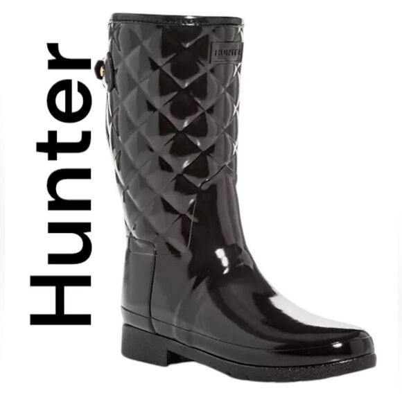 Hunter Women's Refined Quilted Gloss Rain Boots Sz 8 - Picture 1 of 8